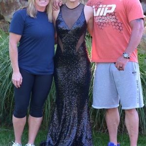 Faviana mesh sequin dress